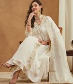 Riva enterprise women's elegant angrakha style anarkali kurti set with embroidered dupatta