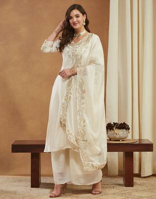 Riva enterprise women's elegant angrakha style anarkali kurti set with embroidered dupatta 2
