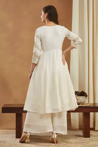 Riva enterprise women's elegant angrakha style anarkali kurti set with embroidered dupatta