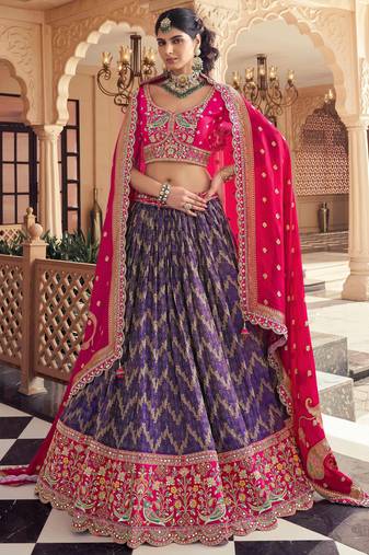  purple zari weaving tissue lehenga set choli with dupatta