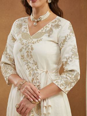 Riva enterprise women's elegant angrakha style anarkali kurti set with embroidered dupatta 4