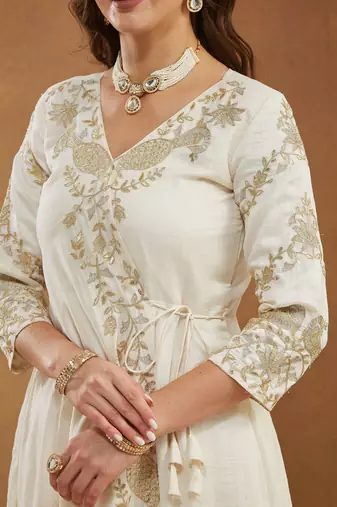 Riva enterprise women's elegant angrakha style anarkali kurti set with embroidered dupatta