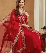 Riva enterprise women's elegant angrakha style anarkali kurti set with embroidered dupatta