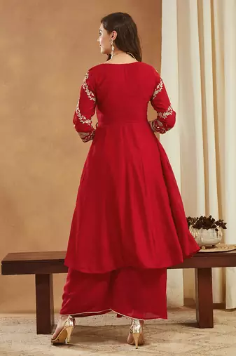 Riva enterprise women's elegant angrakha style anarkali kurti set with embroidered dupatta