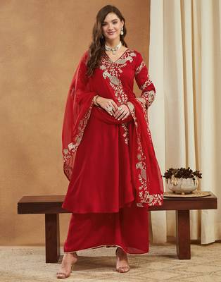 Riva enterprise women's elegant angrakha style anarkali kurti set with embroidered dupatta 3