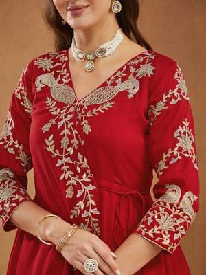 Riva enterprise women's elegant angrakha style anarkali kurti set with embroidered dupatta 4