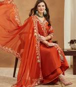 Riva enterprise women's elegant angrakha style anarkali kurti set with embroidered dupatta