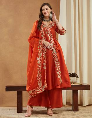 Riva enterprise women's elegant angrakha style anarkali kurti set with embroidered dupatta 2