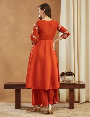 Riva enterprise women's elegant angrakha style anarkali kurti set with embroidered dupatta 3