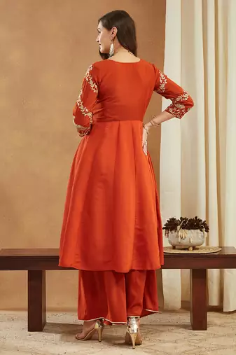 Riva enterprise women's elegant angrakha style anarkali kurti set with embroidered dupatta