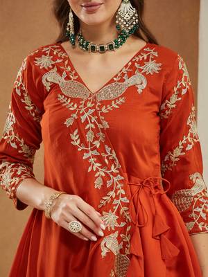 Riva enterprise women's elegant angrakha style anarkali kurti set with embroidered dupatta 4