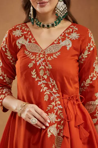 Riva enterprise women's elegant angrakha style anarkali kurti set with embroidered dupatta