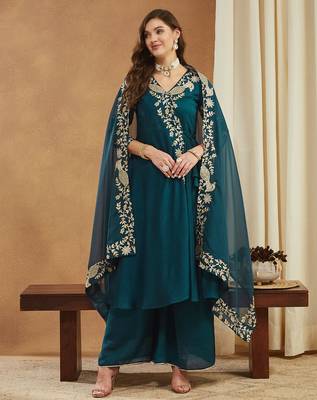 Riva enterprise women's elegant angrakha style anarkali kurti set with embroidered dupatta 2