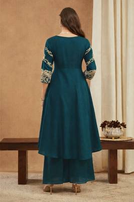 Riva enterprise women's elegant angrakha style anarkali kurti set with embroidered dupatta 3