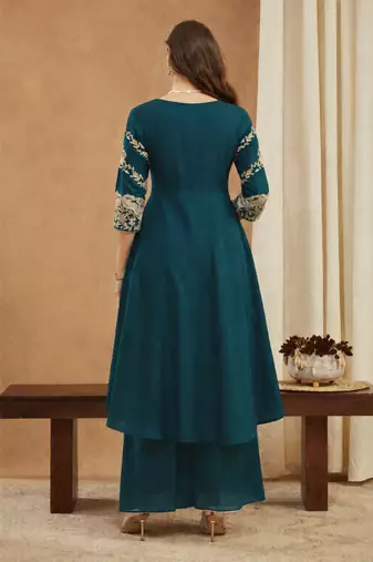 Riva enterprise women's elegant angrakha style anarkali kurti set with embroidered dupatta