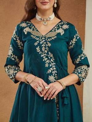 Riva enterprise women's elegant angrakha style anarkali kurti set with embroidered dupatta 4
