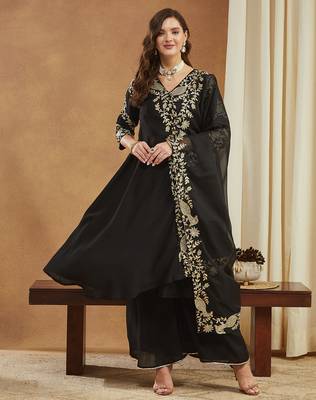 Riva enterprise women's elegant angrakha style anarkali kurti set with embroidered dupatta 2