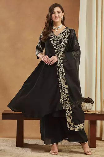 Riva enterprise women's elegant angrakha style anarkali kurti set with embroidered dupatta
