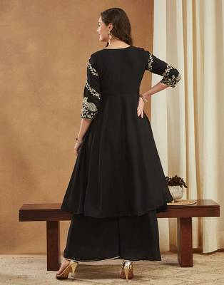 Riva enterprise women's elegant angrakha style anarkali kurti set with embroidered dupatta 3