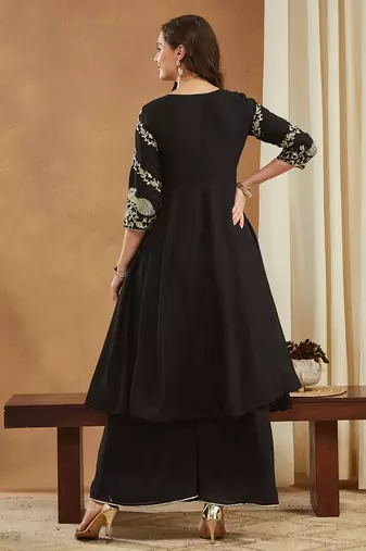 Riva enterprise women's elegant angrakha style anarkali kurti set with embroidered dupatta