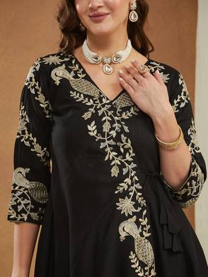 Riva enterprise women's elegant angrakha style anarkali kurti set with embroidered dupatta 4
