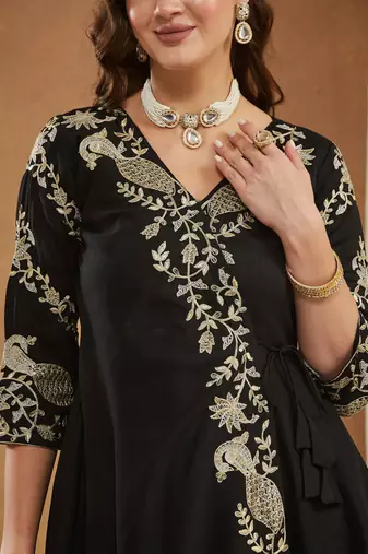 Riva enterprise women's elegant angrakha style anarkali kurti set with embroidered dupatta