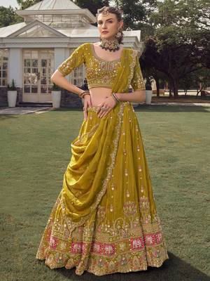 green beads work tissue lehenga set choli with dupatta 1