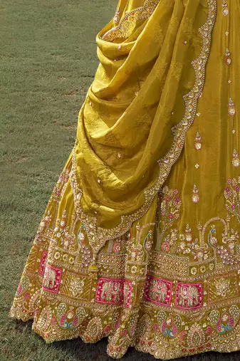 green beads work tissue lehenga set choli with dupatta