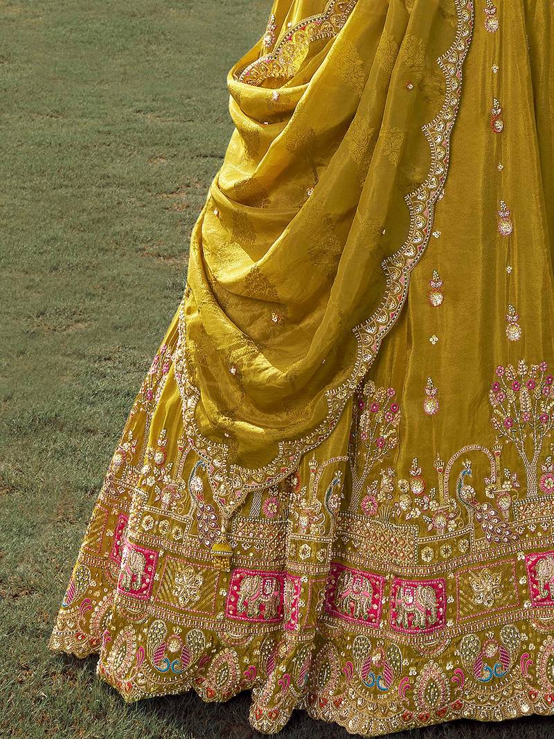 green beads work tissue lehenga set choli with dupatta