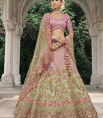 Pink And Light Green Silk Blend Lehenga set choli dupatta 