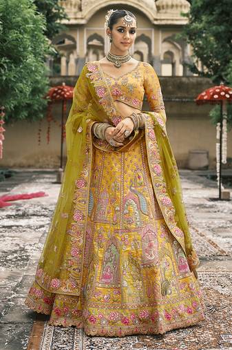 Mustard Silk Blend Lehenga set choli dupatta