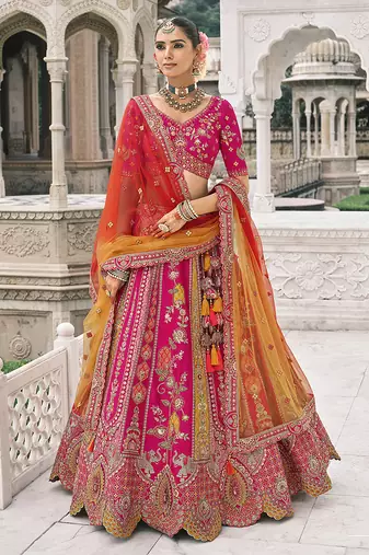 Rani Pink Silk Blend Lehenga set choli dupatta