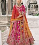 Rani Pink Silk Blend Lehenga set choli dupatta