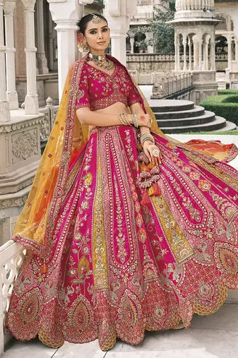 Rani Pink silk blend Embroidered Lehenga choli