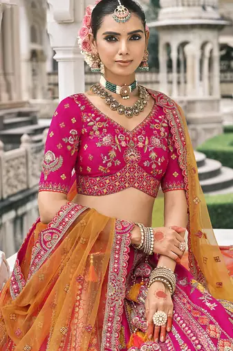 Rani Pink silk blend Embroidered Lehenga choli