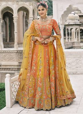 Yellow & Orange silk blend Embroidered Lehenga choli 1