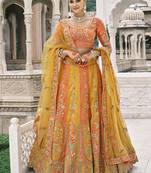 Yellow And Orange Silk Blend Lehenga set choli dupatta