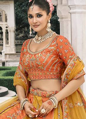 Yellow & Orange silk blend Embroidered Lehenga choli 2