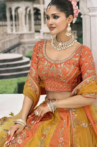 Yellow & Orange silk blend Embroidered Lehenga choli