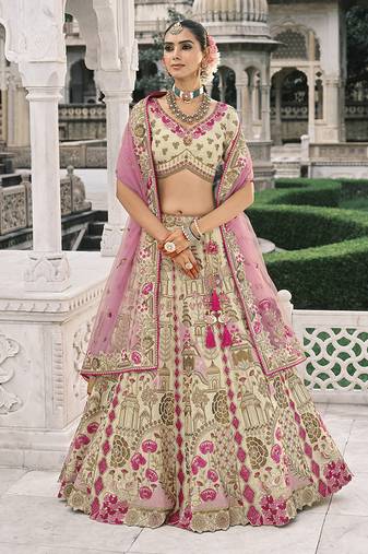 Cream Silk Blend Lehenga set choli dupatta
