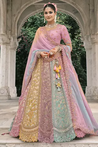 Multicolor Silk Blend Lehenga set choli dupatta