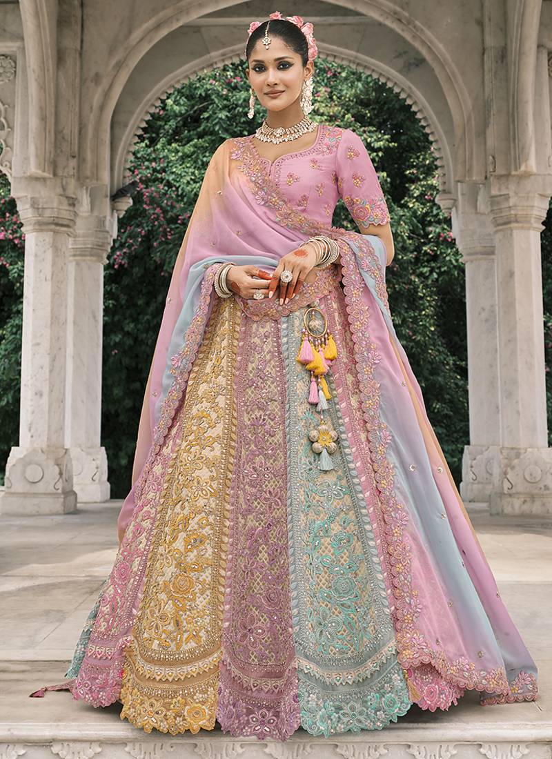 Multicolor Silk Blend Lehenga set choli dupatta