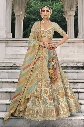 Multicolor Silk Blend Lehenga set choli dupatta