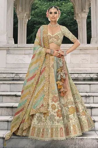 Multicolor Silk Blend Lehenga set choli dupatta