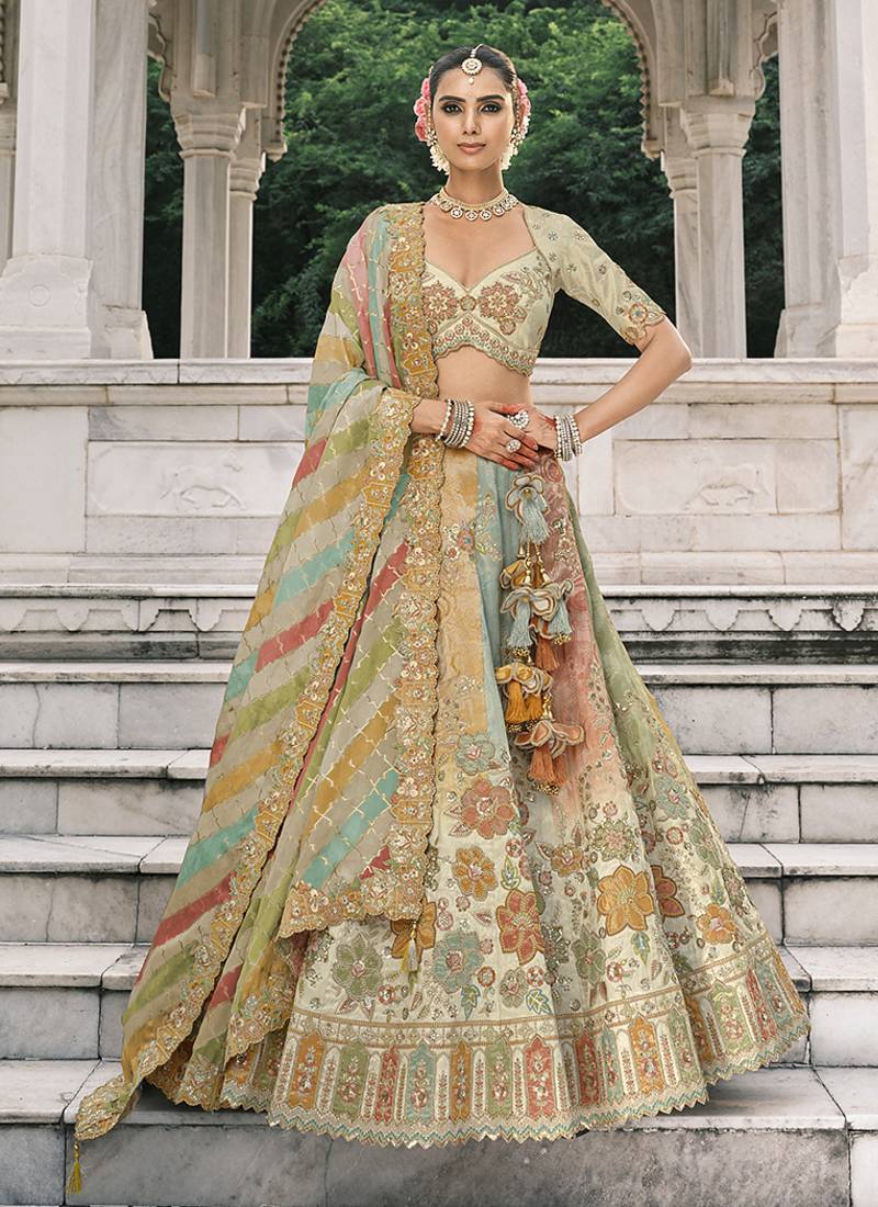 Multicolor Silk Blend Lehenga set choli dupatta