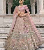 Dusty Pink And Grey Silk Blend Lehenga set choli dupatta