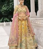 Yellow Silk Blend Lehenga set choli dupatta