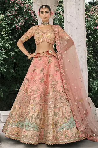 Peach Silk Blend Lehenga set choli dupatta