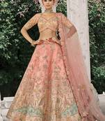 Peach Silk Blend Lehenga set choli dupatta