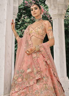 Peach silk blend Embroidered Lehenga  choli 4